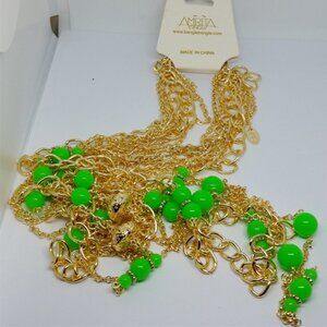 NEW Amrita Singh Neon green bead and golden chain statement necklace